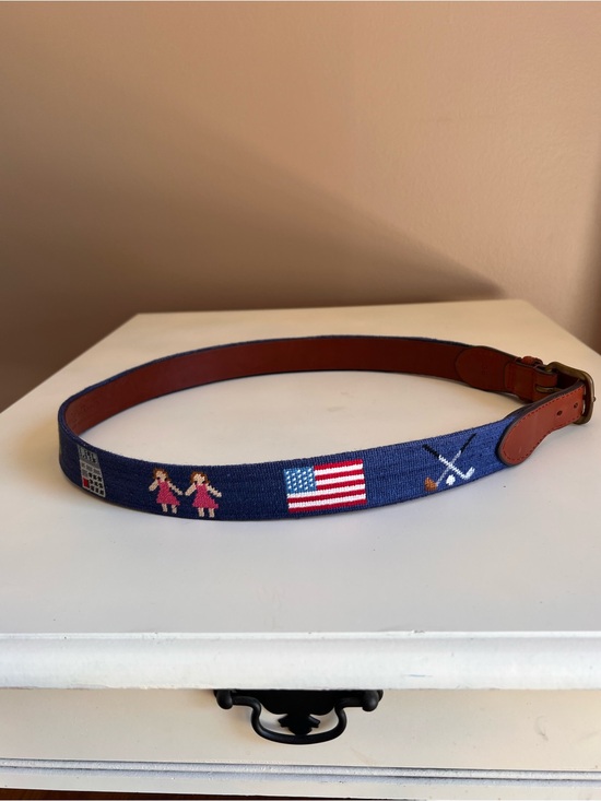 Smathers & Branson Accessories - Smathers & Branson Navy Needlepoint Belt with American Flag and Golf Motif